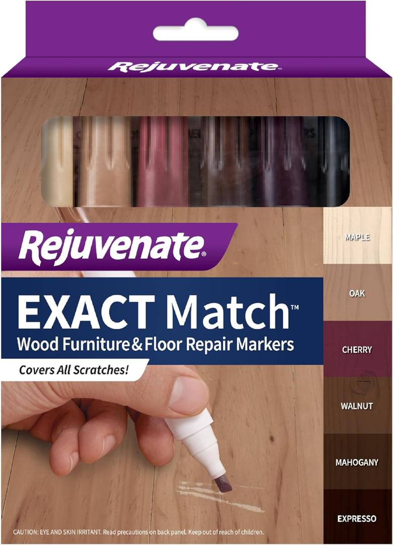 Rejuvenate Exact Match Wood Furniture & Floor Repair Markers, 6 Count, Brown Markers Cover All Scratches, Scuffs And Damage To Wood Furniture And Flooring