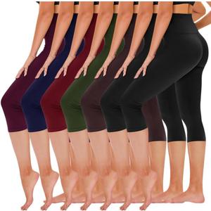 TNNZEET 7 Pack Leggings for Women - High Waisted Yoga Pants with Pockets Black Leggings Women Full Length & Capri (Large-X-Large, 1-black/ Black/ Olive Green/Wine Red/Navy Blue/Purple/Brown)