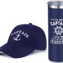 Handepo Boating Accessories Gifts for Men Boat Captain Cap I'm Captain Tumbler Boating Baseball Cap Nautical Cups Stainless Steel Coffee Mug for Father's Day christmas Summer Gifts(Navy Blue)