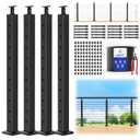 CKE 15-20ft Complete Set 36" Cable Railing Post Kit, 4Pack Adjustable Top Level Drilled Line Posts(35"x2"x2"), 250ft 1/8" Wire Rope, Black Swageless Invisible Cable Railing Kit (No Handrail) LPS01