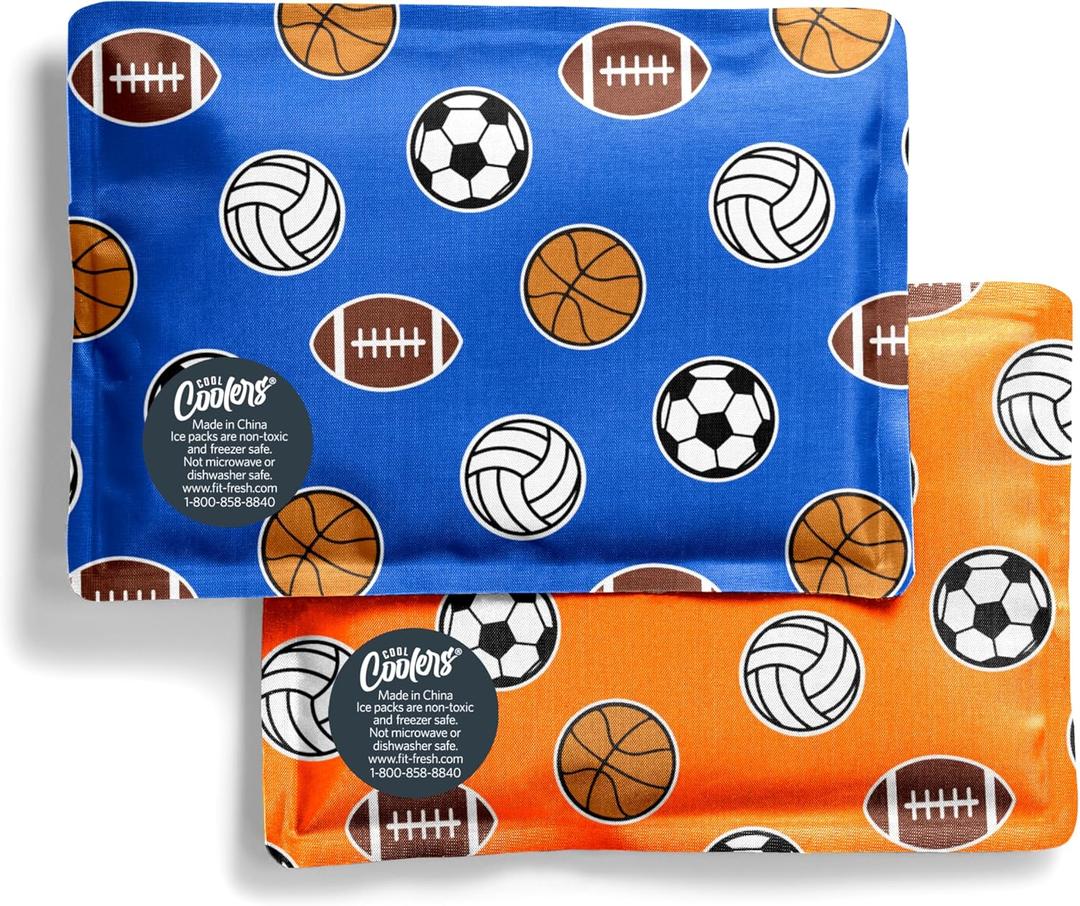 Fit & Fresh Cool Coolers 2 Pack Soft Ice for Lunch Bags, Flexible Stretch Nylon, Durable, Reusable Lunch Box Ice Packs, Soft Ice, Reusable Freezer Packs, Lunch Ice, Easy to Clean, Sports Balls (Standard)