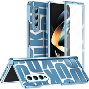 Case for Samsung Galaxy Z Fold 4 5G, Fashion Pattern Hinge Protection Clear PC Cover with Screen Protector, Full Protection (Blue)