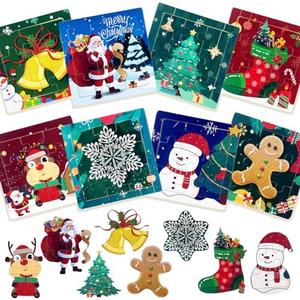 Anditoy 8 Pack Christmas 9 Pieces Wooden Puzzles for Kids Toddlers Christmas Toys Stocking Stuffers Gifts Party Favors