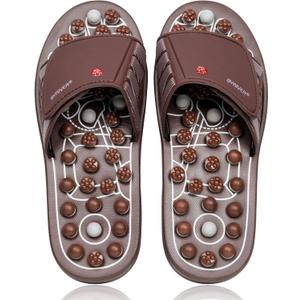 BYRIVER Acupressure Foot Massage Mat, Reflexology Tools, Spiky Ball Roller Therapy Sandals Shoes Slippers, Relief Muscle Fatigue, Sciatica, Heel, Lower Back Pain (03L) (L-Men(9.5-11), Brown Spring Slippers)