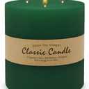 Large 3-Wick Green Pillar Candle - 6x6 Inch Dripless & Smokeless Unscented Fat Candle, 120 Hour Long Burning Hand-Poured Thick Candle with Cotton Wicks