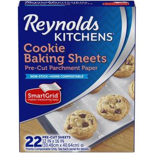 Reynolds Kitchens Cookie Baking Sheets, Pre-Cut Baking Parchment Paper Sheets for Cookies, Oven-Safe up to 425 Degrees, Reusable Up to 3X, No-Mess Cleanup, 12 in x 16 in, 22 Count