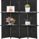 Room Divider 4 Panel Room Screen Divider Wooden Screen Folding Portable Partition Screen Wood with Removable Storage Shelves Color,Black