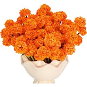 Fall Fake Mums Artificial Flowers, 10 Bundles 70 Heads UV Resistant Faux Silk Small Chrysanthemum Ball Kiku Flowers Marigolds Ball Flower Bulk for Thanksgiving Day Home Wedding Porch