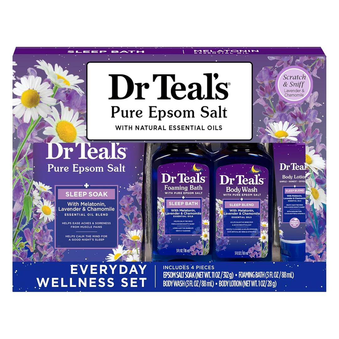 Dr Teal's Sleep Bath Gift Set, Melatonin & Essential Oil Blend, 4 Piece (0.25 Ounce (Pack of 4))