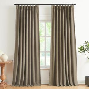 Home Brown Pinch Pleated Full Blackout Curtains Linen Blended Room Darkening Window Curtains 90 inch for Living Room Bedroom Thermal Insulated Pinch Pleat Drapes with Hooks 2 Panel