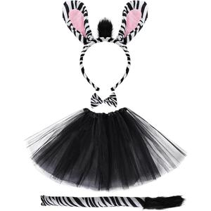 4Pcs Zebras Costume Tutu Set Adult Animals Costume for Women Black Zebras Outfit for Themed Birthday Party Fancy Dress Party Halloween, S