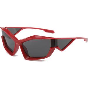 NIDOVIX Trendy Wrap Around Sunglasses for Men Women Fashion Cool Sport Y2K Stylish Cat Eye Sun Glasses UV400 Protection (Red/Grey)