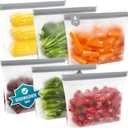 IDEATECH Reusable Bags Dishwasher Safe, BPA Free Reusable Gallon Freezer Bags, Stand Up Leakproof Food Storage Bags for Marinate Meats, Salad Fruit, Vegetables, Home Organization -Gray 6 Gallon