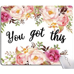 Hokafenle Mouse Pad Motivational, Cute Floral Mouse Pad with Inspirational Quote, You Got This Mousepad Design, Mouse Mat Square Waterproof Non-Slip Rubber Base Mouse Pads for Office Home Laptop