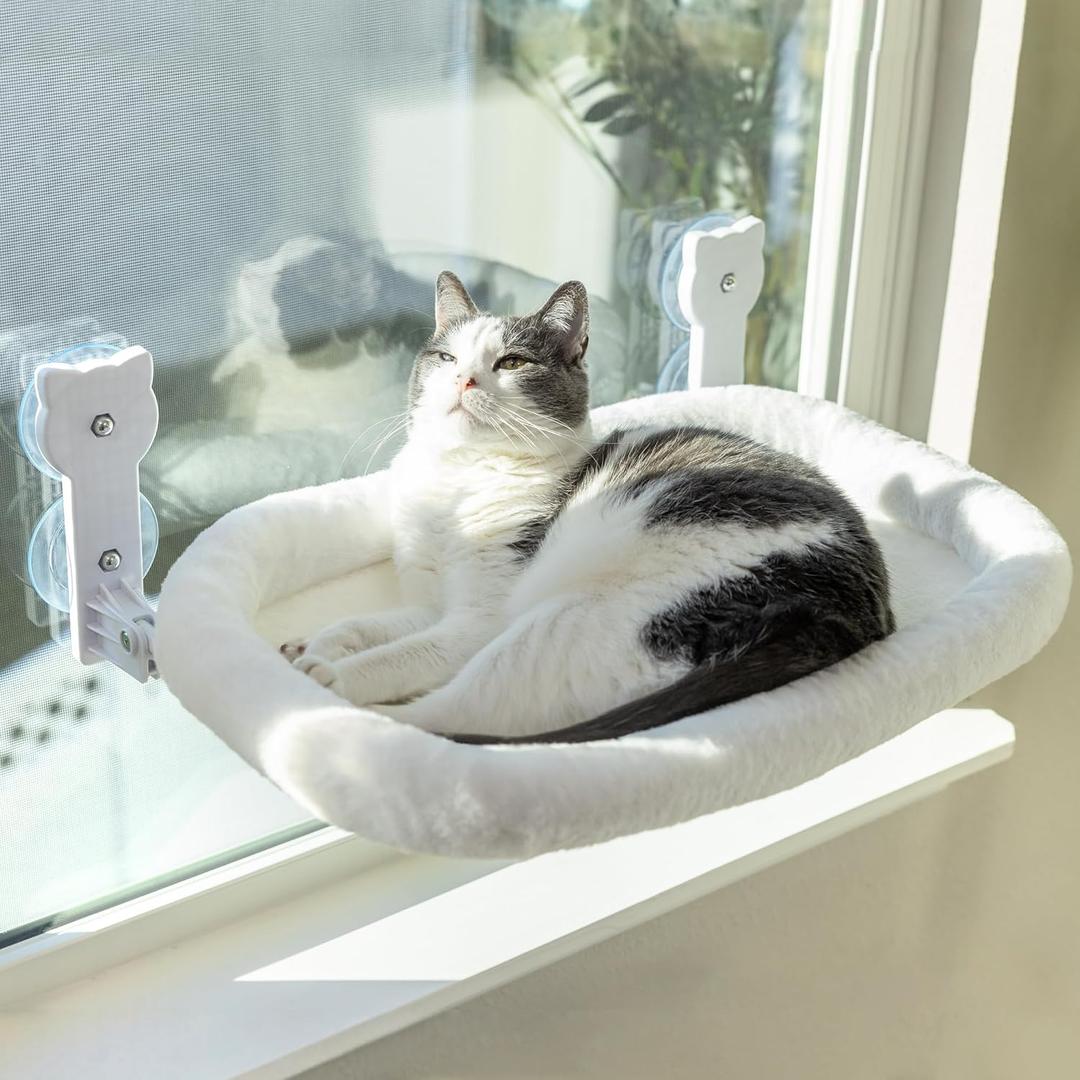 Cat Window Perch, Cat Window Hammock Soft and Comfortable Window Seat Bed with Washable Cover, Simple Install and Easy Clean Upgraded Suction Cups Hold up to 40lbs,Suitable for Window Width Over 24in