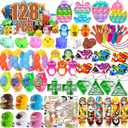 128 Pcs Party Favors for Kids, Pop Fidget Toys Bulk, Easter Egg Fillers, Treasure Box Toys, Pinata Stuffers, Classroom Prizes, Goodie Bag Filler, Treasure Chest Carnival Prize for Boys Girls 4-8