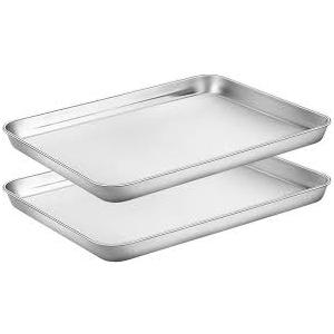 Baking Sheets Set of 2, HKJ Chef Cookie Sheets 2 Pieces & Stainless Steel Baking Pans & Toaster Oven Tray Pans, Rectangle Size
 13x17.5"