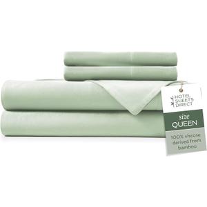 Hotel Sheets Direct 4 Piece Bed Sheet Set Queen Size, 100% Viscose Derived from Bamboo Sheets Set with 2 Pillowcases, Cooling & Breathable Luxury Bedding, Moisture-Wicking & Silky Soft, Light Green