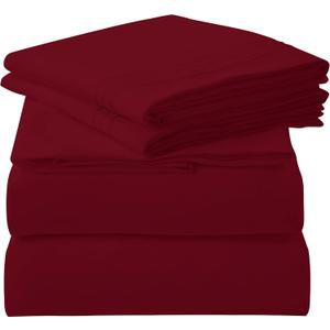 ROYALE LINENS 3 Piece Twin XL Sheets Set - Soft Brushed 1800 Microfiber Bedding - 1 Fitted, 1 Flat Sheet, 1 Pillow case - Wrinkle Free & Fade Resistant - Hotel Luxury Bed Sheets (Burgundy, Twin XL)