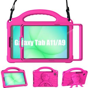 Kids Case for Samsung Galaxy Tab A11 2025 / A9 2023 8.7 inch Tablet, Galaxy Tab A11 /A9 Case with Screen Protector, Shockproof Handle Stand Protective Cover with Shoulder Strap -Pink