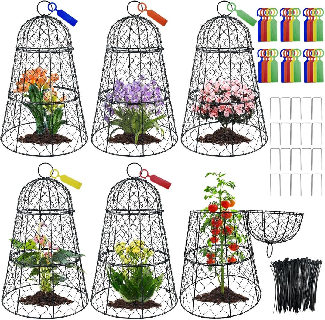 6 PCS 17.7"H X 11.42"D Garden Cloches,Chicken Wire Plant Covers Protectors Modular Design for Customizable Protection,Rust-Proof Heavy Duty Metal Plant Cage for Seedlings Flowers Protect from Animals