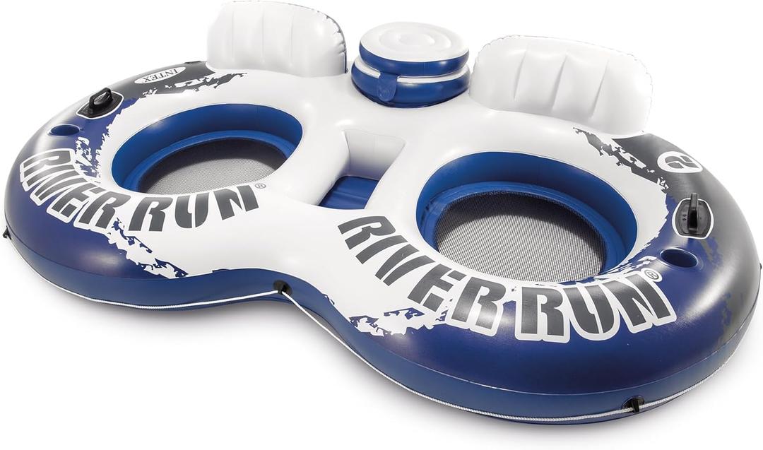 INTEX 58837EP River Run 2 Inflatable Floating Lounge: Comfortable Backrests Built-in Cup Holders Cooler with Lid 2 Person 440lb Weight Capacity