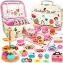 SMILESSKIDDO 46pcs Tea Party Set for Little Girls - Princess Tea Party Set,Kids Kitchen Pretend Play Toys - Toddler Tea Party Sets for Girls 3-5, Girls Tea Party Set Gift for 3 4 5 6 7 8 Girl(Garden)