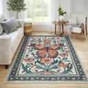 Uphome Green Washable Rugs 5x7, Butterfly Floral Rugs for Bedroom, Boho Non-Slip Soft Living Room Rug, Modern Farmhouse Low-Pile Accent Carpet for Entryway Nursery Dining Room