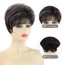 SEVENCOLORS Short Pixie Wigs for Women Layered Natural Looking Dark Brown Wig with Grey Highlights Synthetic Short Hair Women's Wigs