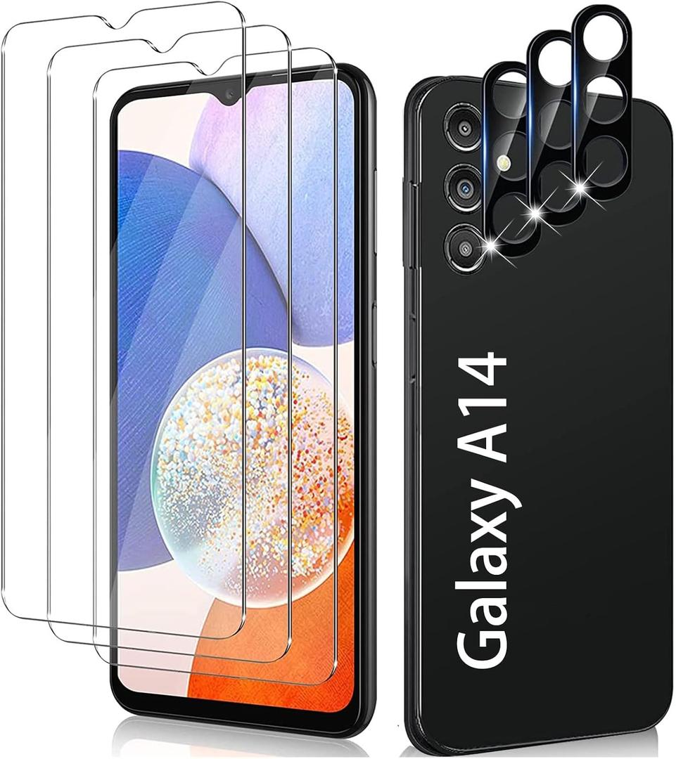 Screen Protector Compatible with Galaxy A14 5G, [3+3 Pack] Camera Lens Protectors, Fingerprint Unlock Support, HD Tempered Glass, Touch Sensitive, Anti Scratch (for Galaxy A14-6.6 Inch)