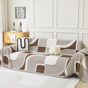 WEYOND Boho Couch Cover Sofa Covers Washable, Chenille Couch Covers for 3 Cushion Couch Sofa Pet Friendly, Bohemian Sofa Slipcovers for Sectional Sofa, Loveseat, 2 3 4 Seater (91" x 134", Coffee)