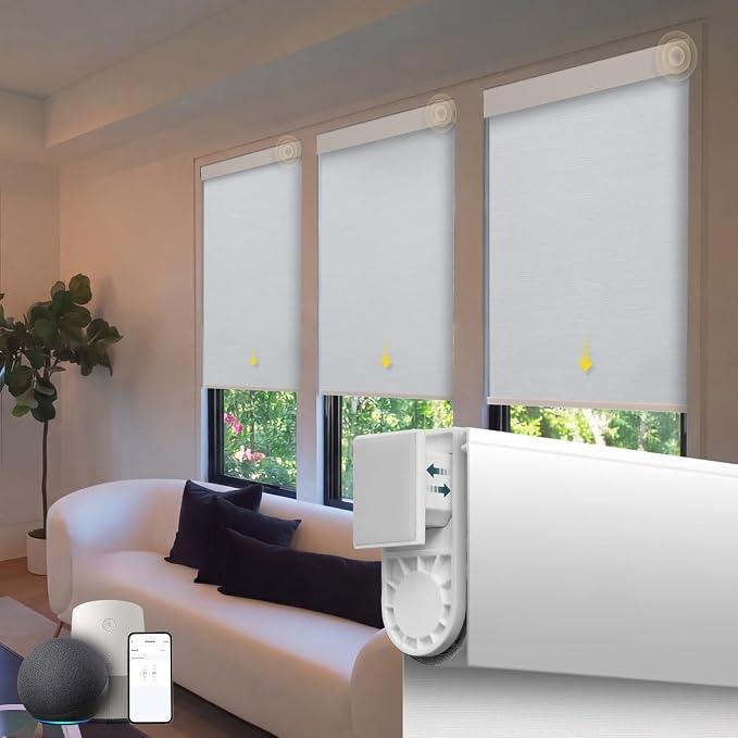 Motorized Blinds No Drill Automatic Blinds for Windows Cordless Roller Shades Electric Blinds with Remote Control Smart Blinds (White, 34.5 x 72)