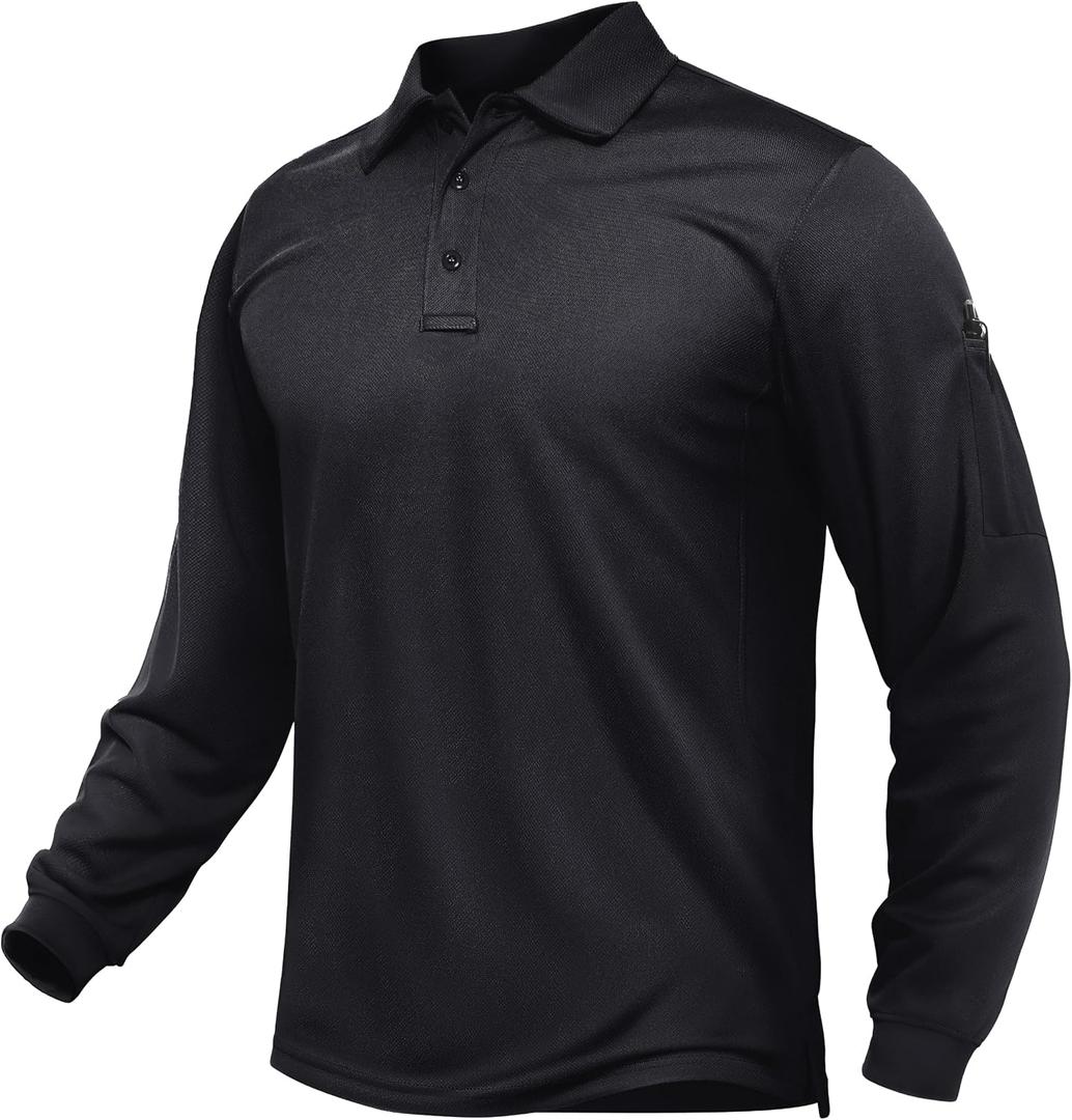 5 x TACVASEN Men's Long Sleeve Polo Shirts Quick Dry Tactical Golf Collared Lightweight Work Breathable Moisture Wicking Outdoor L