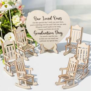 Cinnvoice 7 Pieces Graduation Wedding Memorial Sign Our Loved Ones Remembrance Memorial Sympathy Gift Wooden Plaque with Chairs for Loss of Loved Ones, Ceremony and Reception(Graduation Day)