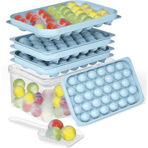 Ice Cube Trays with Lid and Bin, BPA-Free Mini 0.75 Inch Sphere Ice Molds, 2-Pack Small Round Ice Ball Trays, Easy Release, Includes Scoop & Ice Storage Box for Cocktails, Coffee 