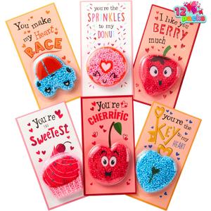 JOYIN 12 PCS Valentine's Day Foam squashy toy with Cards, Fun Foam Modeling for Valentine Party Favors, Gift Exchange and Game Prizes