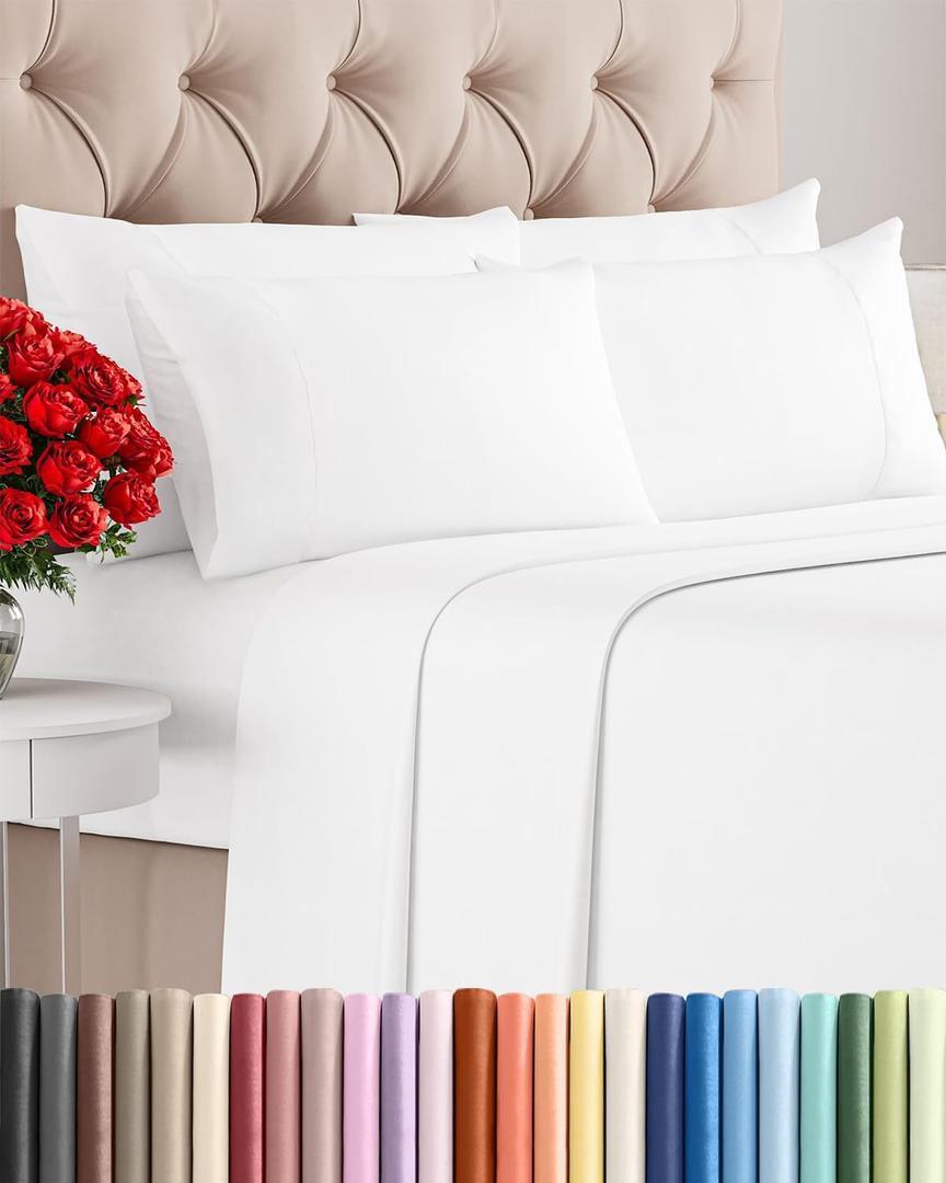 King 6 Piece Sheet Set - Comfy, Breathable & Cooling - Soft Hotel Luxury Bedding for Women, Men, Kids, Teens & Children - 1 Flat & 1 Fitted Sheet & 4 Pillowcases w/ Deep Pockets - Wrinkle Free - White