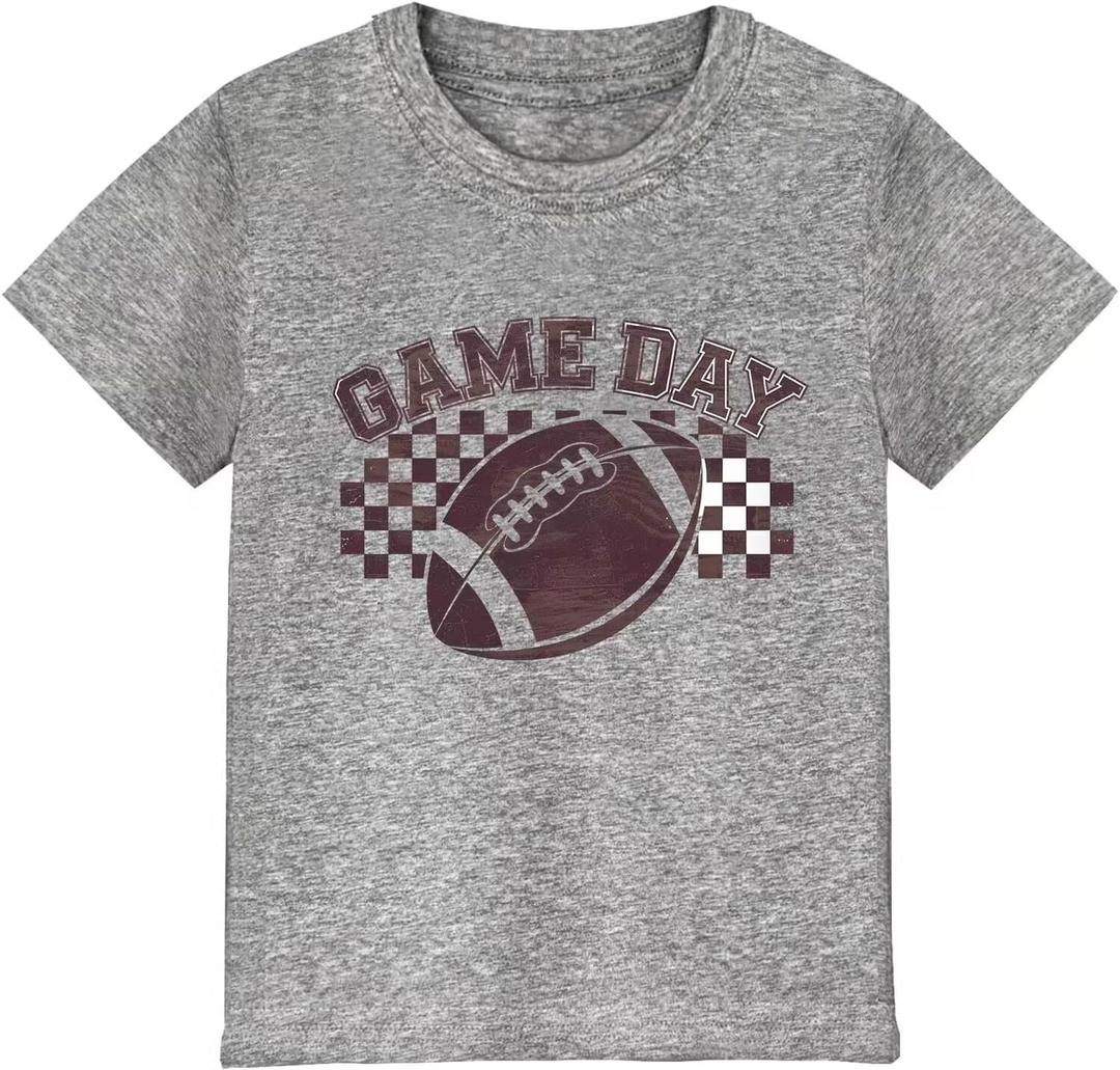 Game Day Shirt Football Shirt Classic Crewneck Cotton Tee for Ages 2-7 Years (3-4T, Gray Rugby)