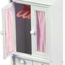 Badger Basket Doll Armoire with Three Hangers for 18 to 22-Inch Dolls - White and Pink Wardrobe Closet for Doll Clothes, Durable Wood Construction, Stylish and Functional Storage