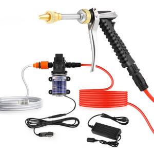 Moongiantgo Portable Washer Pump Kit, 12V 170PSI 1.85GPM Pressure High Flow Boat Washdown Pump with 19.7Ft Hose  Durable for Car, RV Camping, Marine, Yacht, Home & Garden Cleaning(Quick Interface)