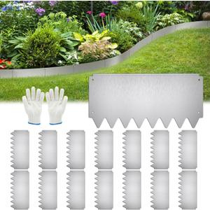 2025 New 21ft. Galvanized Steel Landscape Edging Border 15 Pack - 16.5"x8" Heavy Duty Metal Garden Edging with Rolled Top & Curved Serrations - Flexible Bendable Rustproof Edge for Lawn Yard Flower
