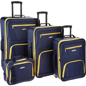 Rockland Fashion Softside 4 Piece Luggage Set, Expandable, (14" Tote/19"/24"/28"), Navy