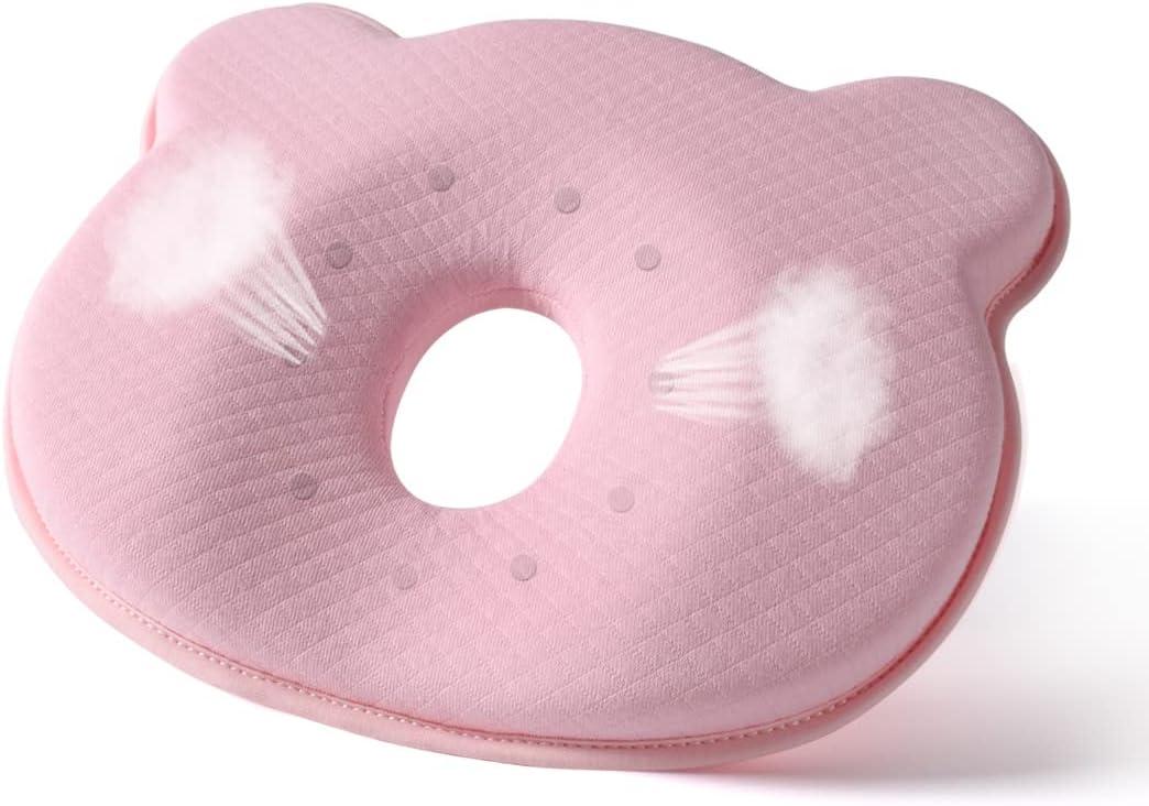 Memory Foam Travel Pillow, Portable Cute Cartoon Bear Soft and Cozy Pillow (Pink)