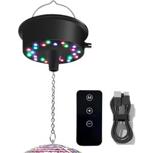 Remote Control Rotating Motor with Chain 5RPM-10RPM Adjustable Speed Motor with 24 LED Beads for Disco Lighting Suit for 6 8 12 Inch Mirror Ball (Not Included Ball)