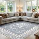 SOULFUL Medium Pile 8x10 Rugs for Living Room - Cozy Soft Underfoot Large Area Rug - Greige Boho Floral - Washable Non-Slip - Perfect for Bedroom Kids Room Under Dining Table Office