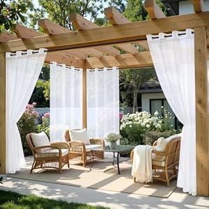 MIULEE White Outdoor Curtain for Patio Waterproof, 4 Panels 54 x 84 Inch - Grommet Outside Sheer Curtains for Gazebo/ Pergola/ Cabana/ Porch/ Balcony