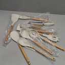 CAROTE Silicone Cooking Utensils Set, Kitchen Utensils Set 10 Pcs for cooking, BPA Free Spatula Set with Heat Resistant Wood Handles for Nonstick Cookware (Cream White)