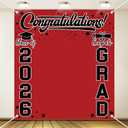 Frienda Large Class of 2026 Graduation Backdrop 6.6 x 7.2 ft Congrats Grad Graduation Party Decoration Photography Background for High School College Party Decor Supplies(Red Black)