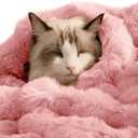 SOMAHE Self-Warming Cat Blanket, Dual-Side Plush Sherpa Throw with Anti-Static, Snuggle Mat for Kittens & Cats, Cozy Bed Topper for Windowsills & Couches, Machine Washable & Dryable, 21x18 Inch Pink