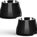 Fluffydream Sturdy Elevated Dog Bowls 2 Packs, [Prevention of Vertebrae Disease] Non-Slip Dog Food Bowls with Stainless Steel Bowl, High Capacity Water Bowl Colorful Raised Bowl for Medium Small Dogs (M (540 mL / 2 Cups))